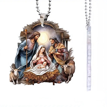 Religion Jesus Acrylic Hanging Ornaments, for Car Rear View Mirror Decoration, Colorful, Pendant: 70x70mm