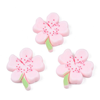 Spray Painted Opaque Resin Cabochons, Flower, Pink, 25x21x4.5mm
