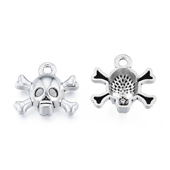Tibetan Style Alloy Charms, Cadmium Free & Lead Free, Skull, Antique Silver, 14x15x4mm, Hole: 1.8mm, about 1000pcs/1000g