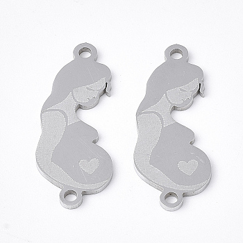 201 Stainless Steel Links connectors, Laser Cut Links, for Mother's Day, Pregnant Woman, Stainless Steel Color, 23x9x1mm, Hole: 1.4mm