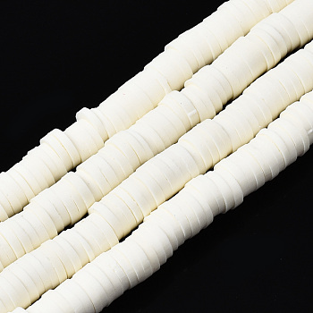 Handmade Polymer Clay Beads Strands, for DIY Jewelry Crafts Supplies, Heishi Beads, Disc/Flat Round, Floral White, 6x0.5~1mm, Hole: 1.8mm, about 290~320pcs/strand, 15.75 inch~16.14 inch(40~41cm)