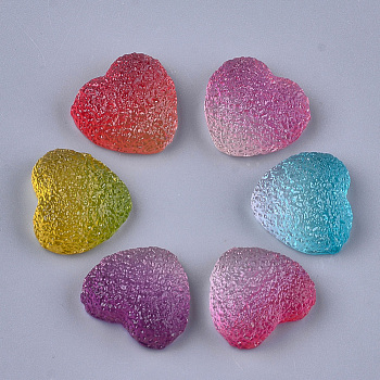 Translucent Resin Cabochons, Imitation Jelly, Heart, Mixed Color, 15.5x17x7mm