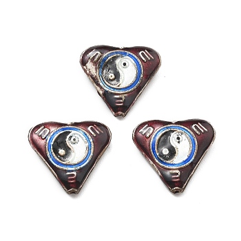 Handmade Cloisonne Beads, Heart with Yin-yang, Coconut Brown, 18.5~19x20x5~5.5mm, Hole: 1.2mm