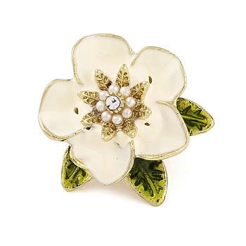 Alloy Crystal Rhinestone & Plastic Pearl Flower Brooch for Women, White, 22x23.5mm