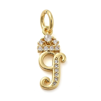 Brass Micro Pave Cubic Zirconia Pendants, with Jump Ring, Letter G, 17x7x2mm, Ring: 6x1mm, Inner Diameter: 4mm