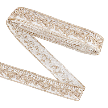 Ethnic Style Embroidery Polyester Ribbons, Jacquard Ribbon, Garment Accessories, Floral Pattern, White, 1-1/8 inch(30mm)