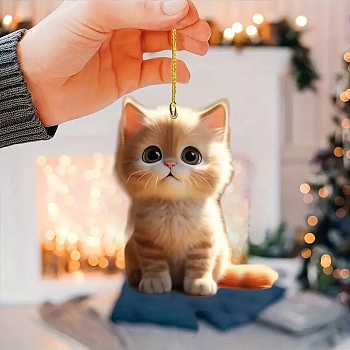 Acrylic Pendant Decorations, Home Hanging Decorations, Cat Shape, BurlyWood, 79x61mm