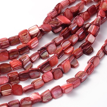 Natural Sea Shell Beads, Irregular, Red, 8x5~15mm, Hole: 0.8~1.1mm, 53pcs/strand, 16 inch