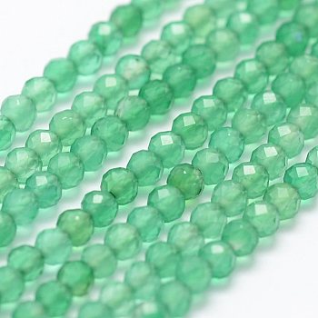 Natural Green Agate Beads Strands, Faceted, Dyed, Round, 2mm, Hole: 0.5mm, about 175pcs/strand, 14.9 inch(38cm)