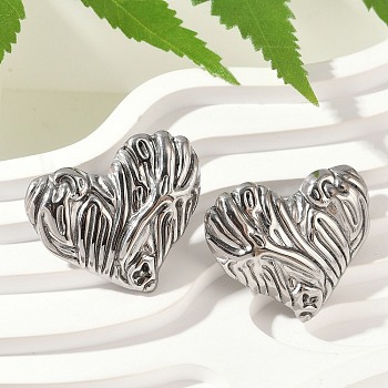 304 Stainless Steel Stud Earring, Heart, Stainless Steel Color, 27x32.5mm