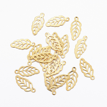 201 Stainless Steel Charms, Leaf, Golden, 12.5x5.5x0.2mm, Hole: 1mm