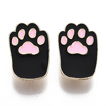 Alloy Brooches, Enamel Pin, with Brass Butterfly Clutches, Cat Paw Prints, Light Gold, Cadmium Free & Nickel Free & Lead Free, Black, 29.5x19.5x2mm, Pin: 1mm