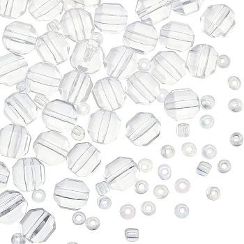 Olycraft 1 Strand Synthetic Quartz Beads Strands, with Seed Beads, Faceted, Polygon, 7x7mm, Hole: 1.2mm