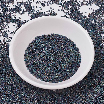 MIYUKI Delica Beads Small, Cylinder, Japanese Seed Beads, 15/0, (DBS0871) Matte Black AB, 1.1x1.3mm, Hole: 0.7mm, about 3500pcs/10g
