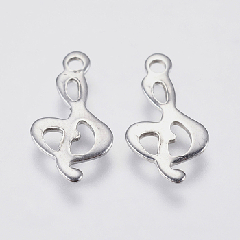 201 Stainless Steel Pendants, Musical Note, Stainless Steel Color, 15x8x0.8mm, Hole: 1mm