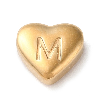 201 Stainless Steel Beads, Golden, Heart, Letter M, 7x8x3.5mm, Hole: 1.5mm