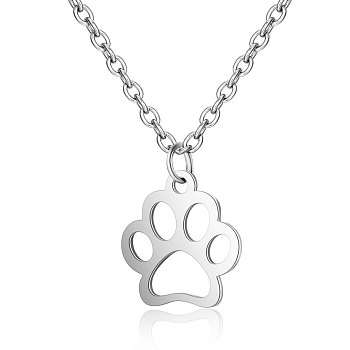 201 Stainless Steel Pendants Necklaces, Dog's Paw, Stainless Steel Color, 16.3 inch(40cm)x1mm