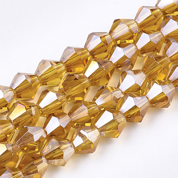 Electroplate Glass Beads Strands, AB Color Plated, Faceted, Bicone, Dark Orange, 7.5~8x7.5~8mm, Hole: 1.5mm, about 40pcs/strand, 11.81 inch