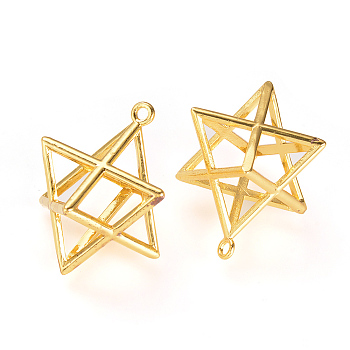 Brass Pendants, Merkaba Star, Golden, 37x27.5x32mm, Hole: 2mm