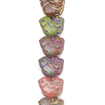 Baking Paint Glass Beads Strands, Golden Metal Enlaced, Bird, Mixed Color, 14~14.5x16x7.5~8mm, Hole: 1.1mm, about 28pcs/strand, 13.98''(35.5cm)