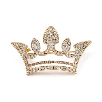 Rhinestone Crown Brooch Pin, Alloy Badge for Backpack Clothes, Golden, 32.6x53.2x11mm