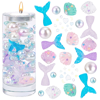 Mermaid Theme Vase Fillers for Centerpiece Floating Candles, Including Resin Cabochons, PVC Plastic Paillette/Sequins & Plastic Pearl Beads, Light Sky Blue, 10mm