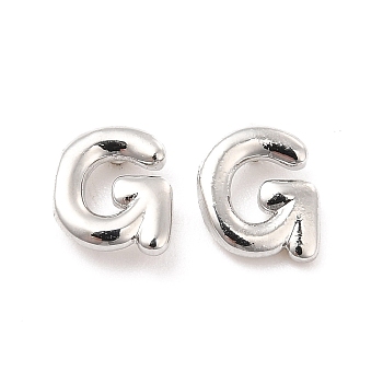 Brass Hollow Out Initial Letter Stud Earrings for Women, Platinum, Lead Free & Cadmium Free, Letter.G, 7x6.5x1.5mm, Pin: 0.8mm
