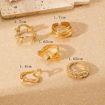 Alloy Open Cuff Rings Sets for Women, Golden, Inner Diameter: US Size 3(14mm)~17mm