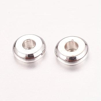 Real Platinum Plated Brass Spacer Beads, Nickel Free, Flat Round, 6x1.5mm, Hole: 2mm