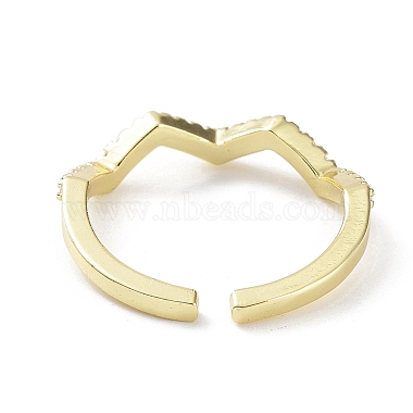 Anillos abiertos de circonita cúbica transparente micro pavimentados de latón chapado en rejilla ondulada(RJEW-D020-06G)-3