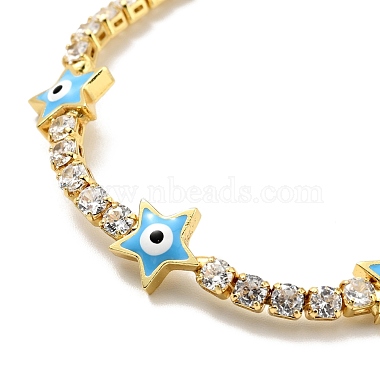 Étoile avec bracelet à maillons en émail mauvais œil avec chaînes de tennis en zircone cubique transparente(BJEW-G650-01G)-4