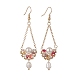 Natural Pearl & Glass Teardrop with Flower Dangle Earrings(EJEW-TA00222-04)-1