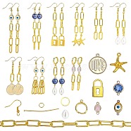 SUNNYCLUE DIY Dangle Earring Making Kits, Iron Paperclip Chains, 12Pcs Evil Eye & Geometry Glass & Brass Links, 6Pcs Starfish & Flat Round Alloy Pendants, Glass Pearl and Brass Findings, Golden, 9x17x7mm, Hole: 1mm, 4pcs(DIY-SC0016-61)