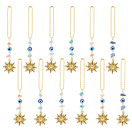 Natural Gemstone and Alloy Pendants Decoration, with Iron Ball Bead Chains, Golden, 123mm, 12pcs/set(HJEW-FH00007)