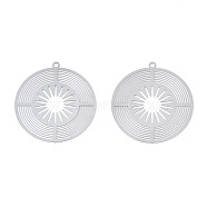 201 Stainless Steel Filigree Pendants, Etched Metal Embellishments, Flat Round, Stainless Steel Color, 32x30x0.2mm, Hole: 1.5mm(STAS-S118-056)