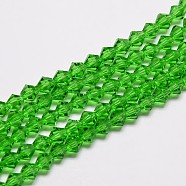 Imitate Austrian Crystal Bicone Glass Beads Strands, Grade AA, Faceted, Spring Green, 6x6mm, Hole: 1mm, about 50pcs/strand, 10.5 inch(X-GLAA-F029-6x6mm-03)