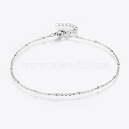 304 Stainless Steel Anklets, with Lobster Claw Clasps, Round Beads and Cable Chains, Stainless Steel Color, 9 inch(230mm), 1.5mm(AJEW-H013-05P)