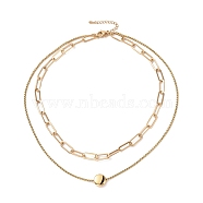 Vacuum Plating 304 Stainless Steel Double Chains Multi Layered Necklace with Flat Round Beaded for Women, Golden, 16.34 inch(41.5cm)(STAS-E155-26G)