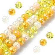 Transperant Electroplate Glass Beads Strands, AB Color Plated, Round, Yellow, 4~4.5mm, Hole: 0.9mm, about 100pcs/strand, 14.96''(38cm)(GLAA-YW0003-21)