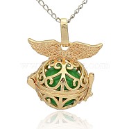 Golden Tone Brass Hollow Round Cage Pendants, with No Hole Spray Painted Brass Ball Beads, Lime Green, 28x27x20mm, Hole: 3x8mm(KK-J237-10G)