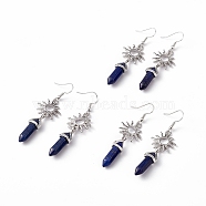 Natural Lapis Lazuli Bullet with Sun Dangle Earrings, Platinum Brass Long Drop Earrings for Women, 60mm, Pin: 0.6mm(EJEW-I276-01P-14)