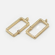 Brass Open Back Bezel Pendants, with Cubic Zirconia, For DIY UV Resin, Epoxy Resin, Pressed Flower Jewelry, Rectangle, Clear, Real 18K Gold Plated, 16x8x1mm, Hole: 1mm(X-KK-N200-035)