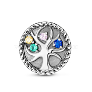 TINYSAND 925 Sterling Silver Tree of Life Cubic Zirconia European Beads, Platinum, Colorful, 12.46x12.27x8.6mm, Hole: 4.49mm(TS-C-165)