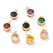 Real 18K Gold Plated Brass Inlaid Cubic Zirconia Charms, with Jump Ring, Long-Lasting Plated, Flat Round, Mixed Color, 9.5x7x4mm, Jump Ring: 4x0.5mm, 2.5mm Inner Diameter(ZIRC-L100-081G)
