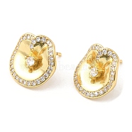 Brass Twist Flat Round Stud Earrings with Clear Cubic Zirconia, Lead Free & Cadmium Free, Real 18K Gold Plated, 14x15mm(EJEW-Q770-09G)