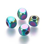Ion Plating(IP) 304 Stainless Steel Spacer Beads, Cube, Rainbow Color, 6x6x6mm, Hole: 2.8mm(X-STAS-L216-15E)
