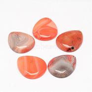 Natural Agate Pendants, teardrop, Dyed, Coral, 30x25x5~6mm, Hole: 1mm(G-K119-12B)