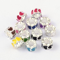 Alloy Enamel European Beads, Large Hole Beads, Column, Silver Color Plated, Mixed Color, 10x6mm, Hole: 5mm(MPDL-R011-M)
