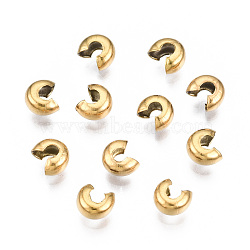 304 Stainless Steel Crimp Beads Covers, Vacuum Plating, Golden, 3x4mm, Hole: 1.6mm(STAS-S117-012B)
