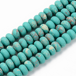 Natural Regalite/Imperial Jasper/Sea Sediment Jasper Beads Strands, Frosted, Dyed & Heated, Rondelle, Dark Turquoise, 8x5~6mm, Hole: 1mm, about 71~73pcs/strand, 14.56 inch(37~38cm)(G-S367-001B-001)